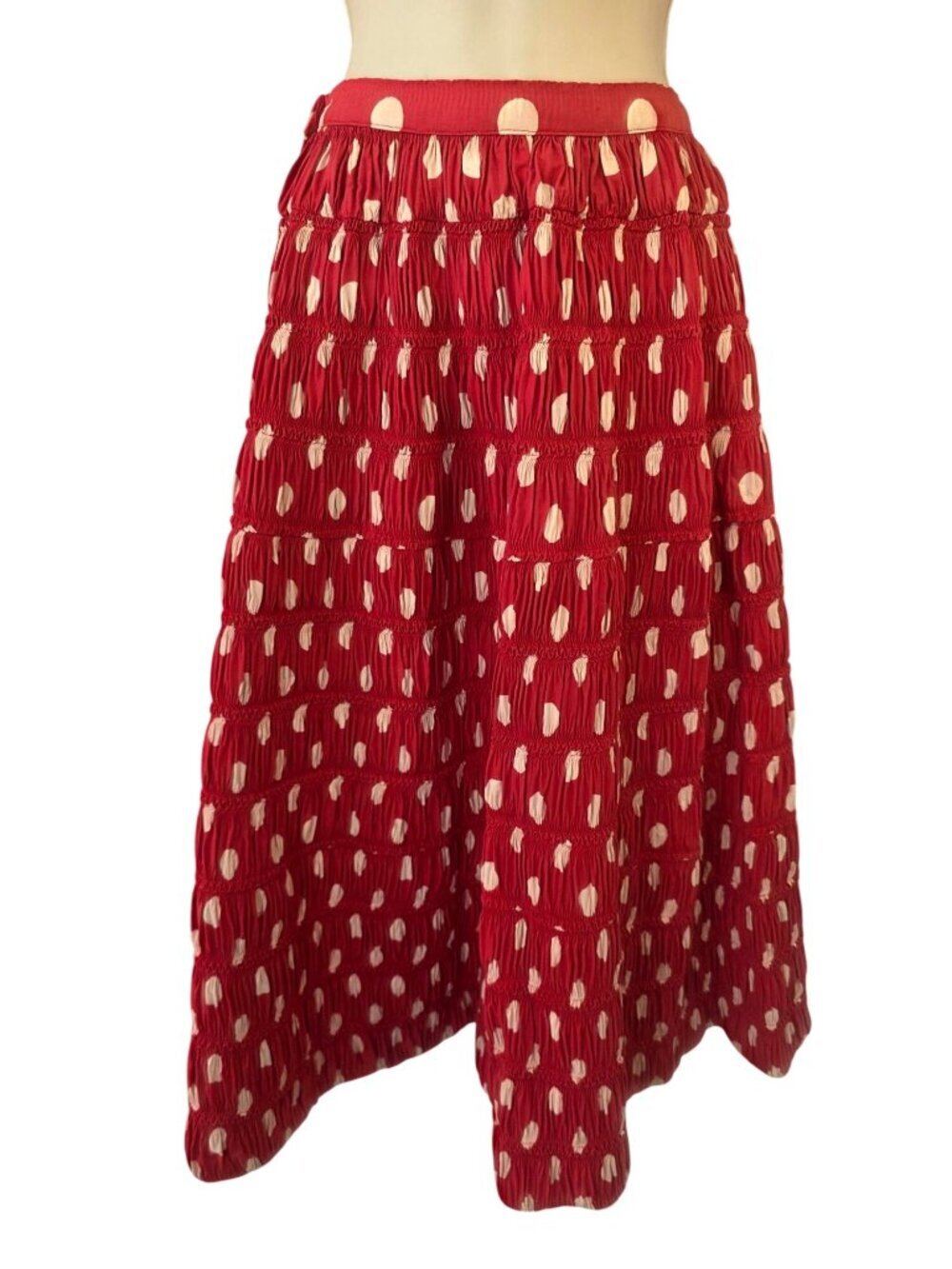 Vintage Red Polka Dot Prairie Skirt Sz XXS 22” Waist Boho Cottagecore Midi Skirt - Picture 8 of 12